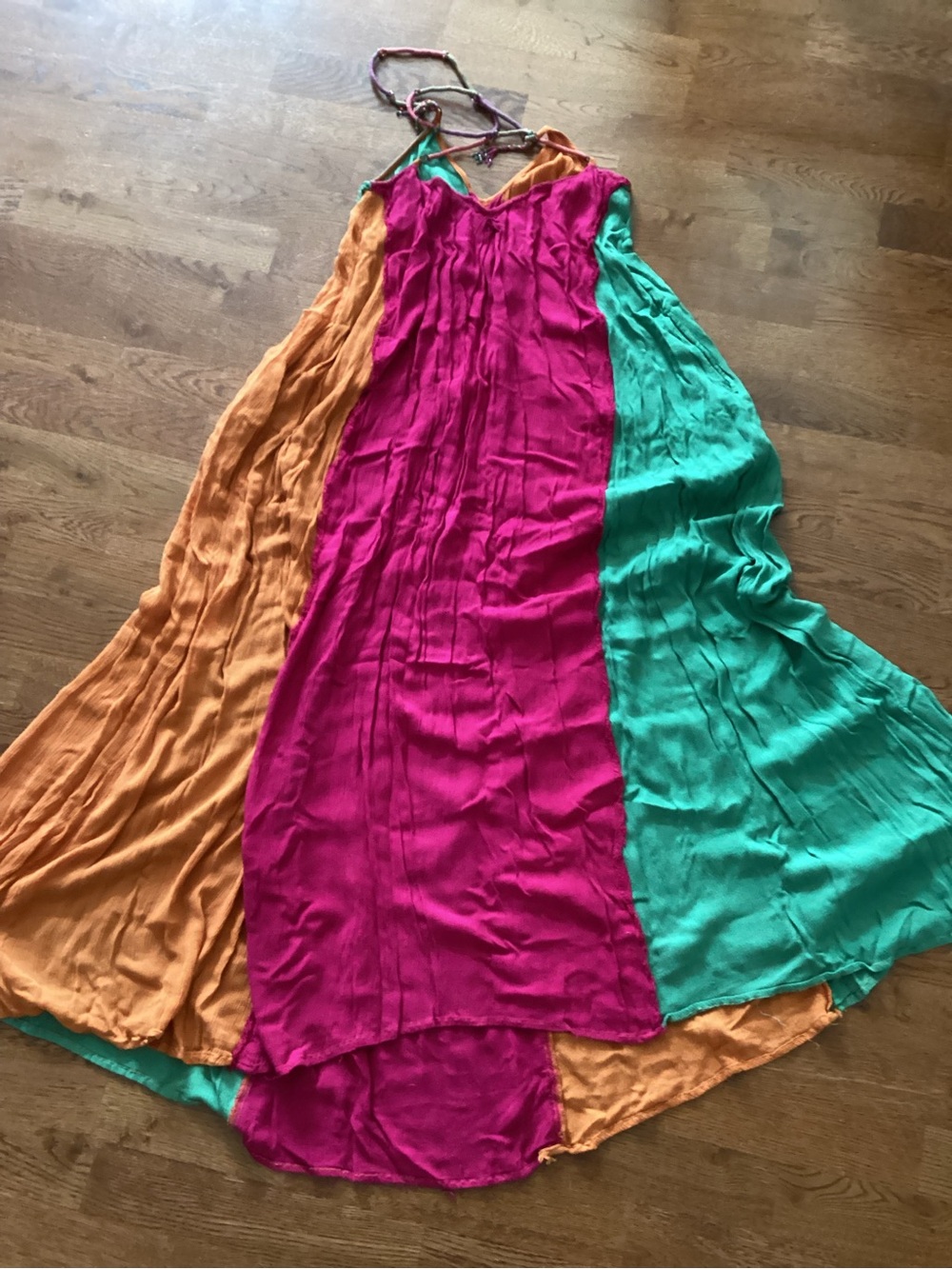 Free People Colorblock Maxi Dress with pockets in Orange, Fuchsia, Teal